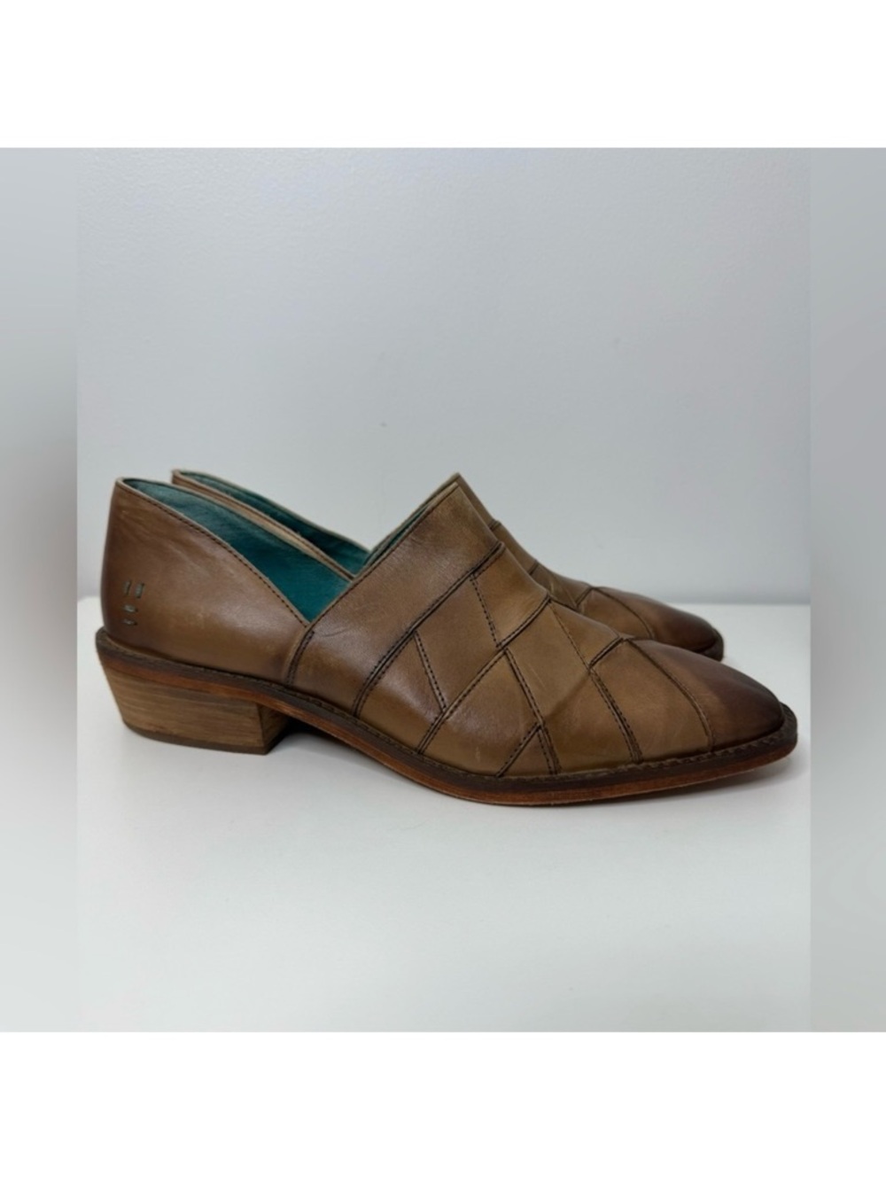 Roan Laverna Brown Cognac Woven Leather Slip On Shoe Loafer Women’s Size 9.5